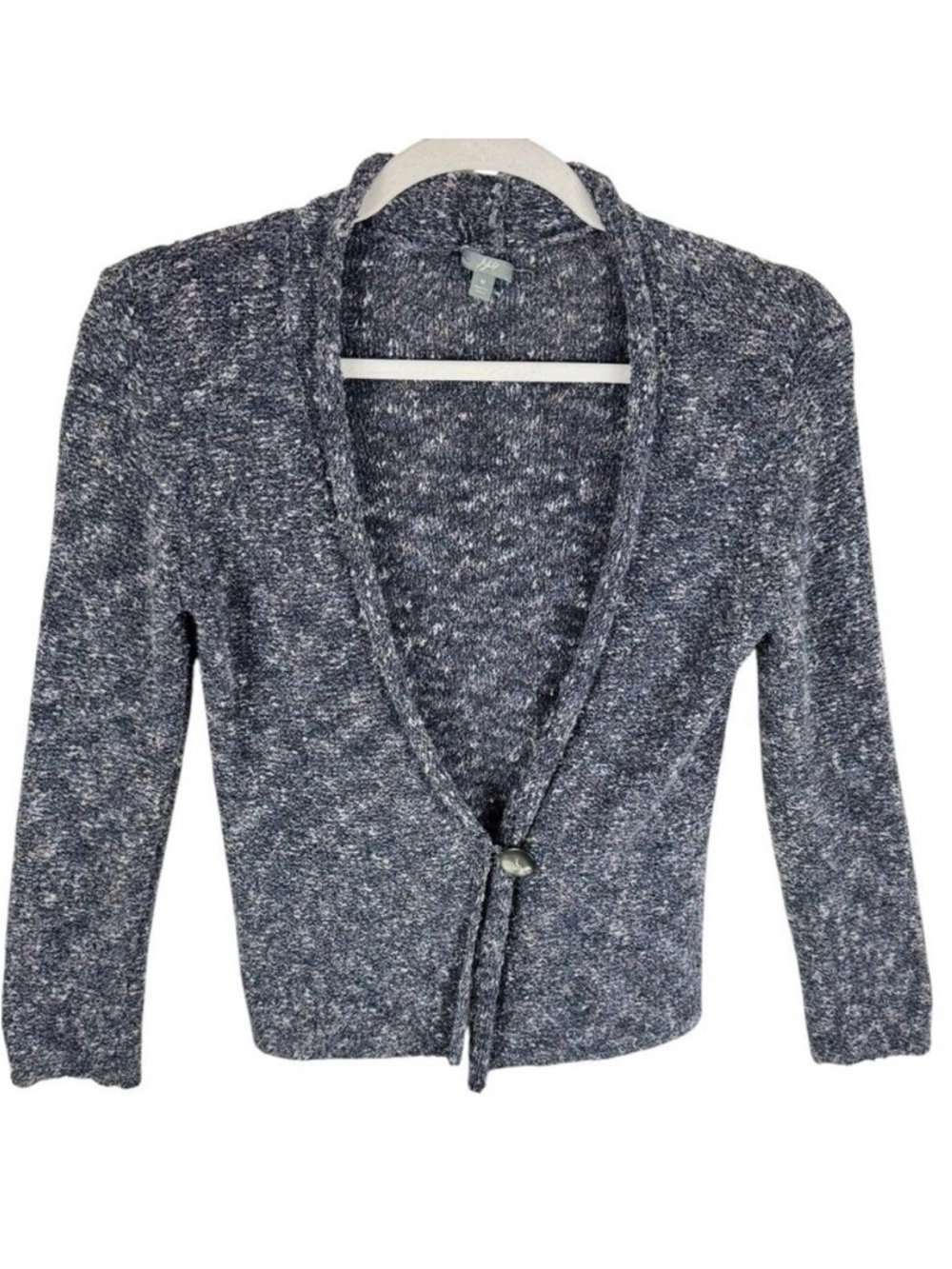 J. Jill Gray Speckled Long Sleeve V-Neck Cotton Knit Button Front Cardigan Sz M